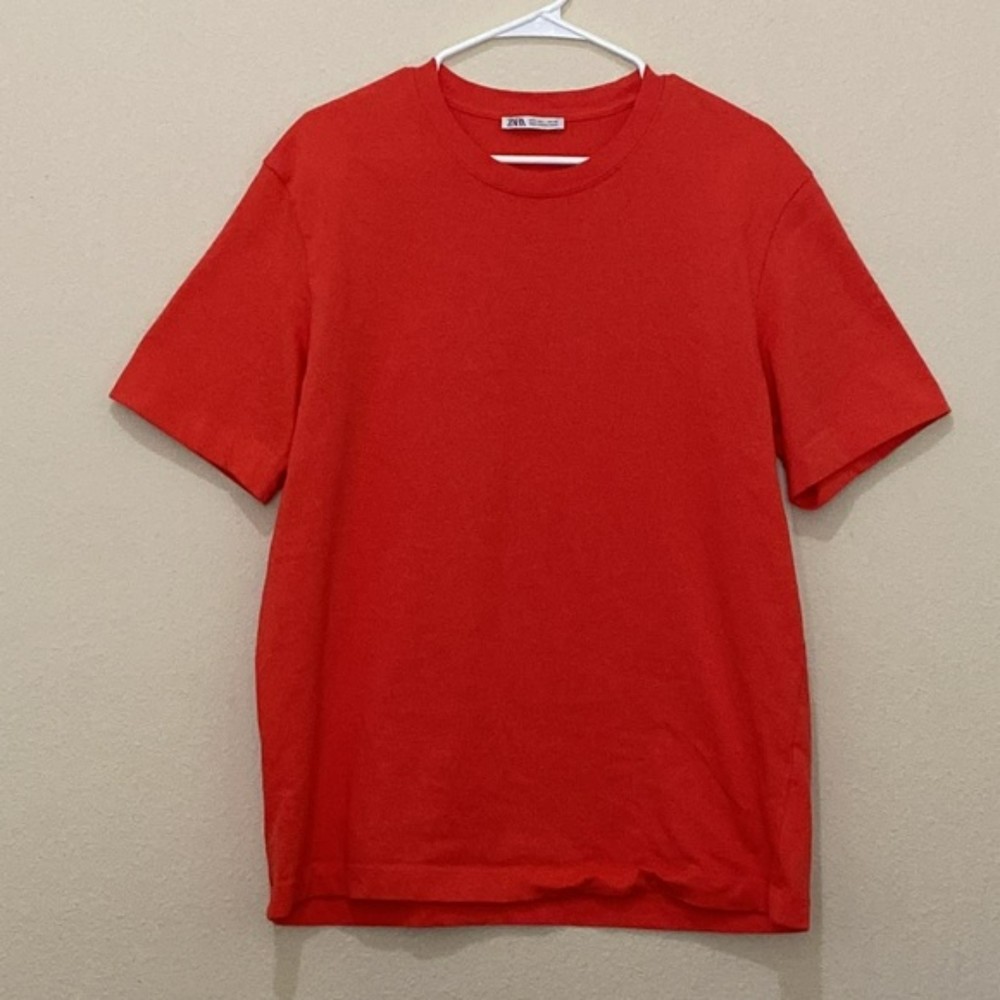 Zara Mens Tshirt Short Sleeves Crew Neck Size Large Coral